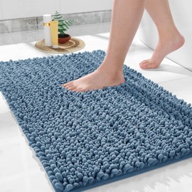 Yimobra Bathroom Mat, 92 x 61 cm, Soft Shaggy and Comfortable, Large Size, Super Absorbent and Thick, Non-Slip, Machine Washable, Perfect for Bathroom, Denim Blue