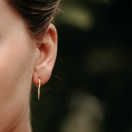 Long Spike Hoop Earrings for Women, Small Huggie Hoop Earrings with Awl Charm in 14k Gold Plated Sterling Silver for Her