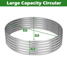 OUSHENG 4x4x1ft Round Galvanized Raised Garden Beds Outdoor, Steel Fire Pit Ring Flower Planter Large Metal Above Ground Boxes Kit for Gardening Vegetables Outside
