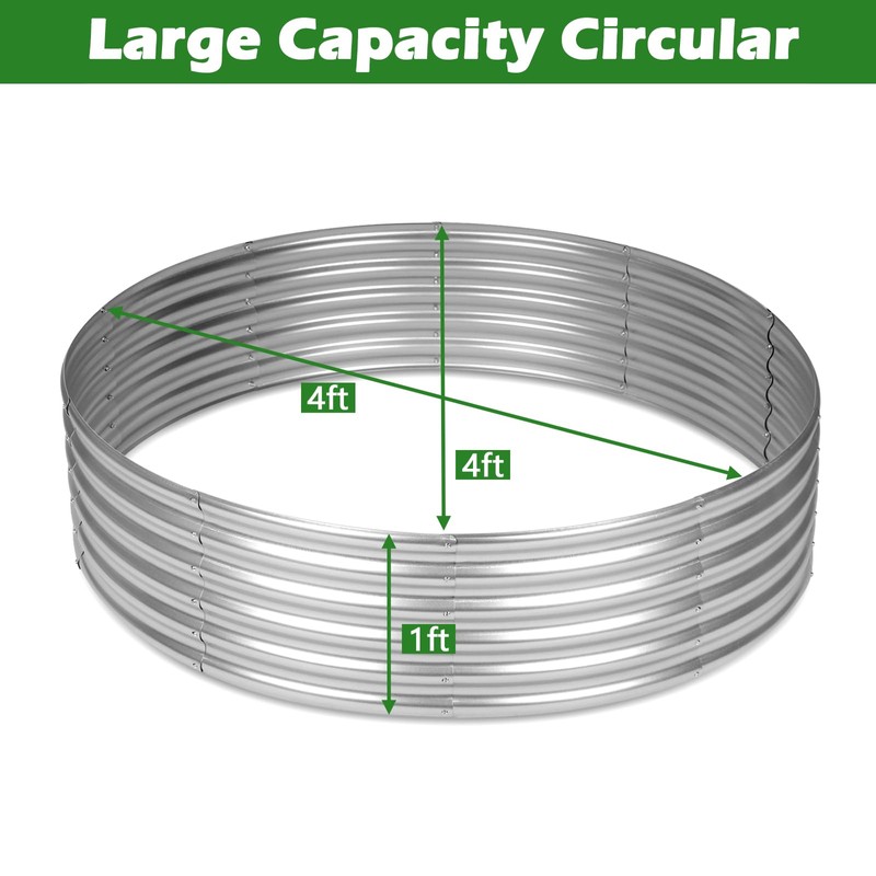 OUSHENG 4x4x1ft Round Galvanized Raised Garden Beds Outdoor, Steel Fire