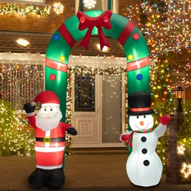 DREAMADE 8 FT Inflatable Christmas Decoration, Tall Christmas Tree Archway w/Santa Claus, Snowman, Blow Up Yard Arch w/LED Lights, Blower, Indoor Outdoor Holiday Décor for Lawn Yard, Quick Setup