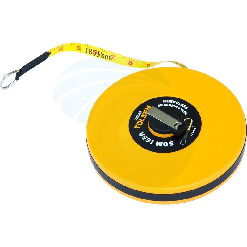 TOLSEN 50M 165FT Constriction Imperial Metric Fiberglass Measuring Tape Reel