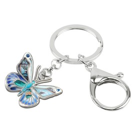 DALANE Llavero de aleación esmaltada con diamantes de imitación de mariposa, llavero de insectos, regalo de joyería para mujeres y niñas, Azul / Patchwork, 25mm x 33mm
