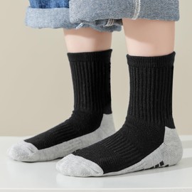 hakugoo Kids Grip Soccer Socks Cushioned Football Sock Non Slip Crew Socks Cotton Athletic Sock for Youth Boys Girls 4-7 Years (4 Pairs-Black S)