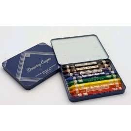 Milton Bradley (2) Milton Bradley Company Drawing Crayons and Blue Metal Tins NOS