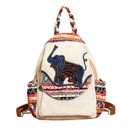 POPUCT Cotton Boho Small Backpack Fashion Hand Knitting Mini Chest Bag for Women(Grey/Elephant)