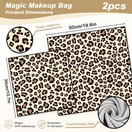 DOODLREAM 2 Sheets Self-Adhesive Magic Cloth Leopard Travel Makeup Bag Organizer & Scratch-Resistant Camera Lens Protective Wrap, Reusable Portable Cosmetic Pouch (19.6"x19.6"/13.7"x13.7")