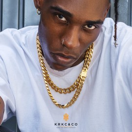 KRKC&CO 8/10/12/14mm Mens Cuban Link Chain,18k Gold Miami Cuban Chain, 4-Side Cut,Hip Hop Jewelry, Anti-Allergies Necklace,Durable and Anti-Tarnish Urban Street-wear, Never Fading, Everlasting Shine