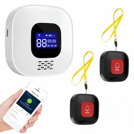 Foyucool WiFi Caregiver Pager with No Monthly Fee - Smart Call System with LED Display & App Alerts, 2 SOS Panic Buttons & 1 Receiver, Emergency Alert for Elderly Home Care (2.4GHz WiFi Only)