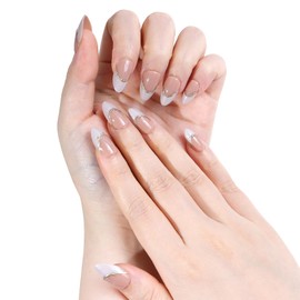 Pack of 24 Stick On Nails, Almond Shape/Short Trapezoidal/Medium Length Artificial Fingernails, Fashionable Pattern Press On Nails False Nails for Women