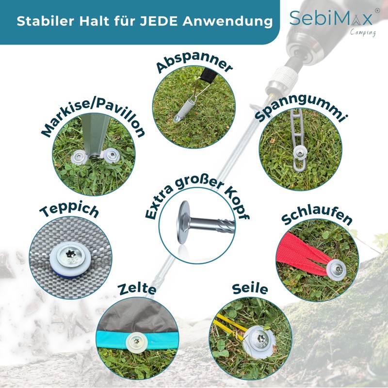 SebiMax® Screw Pegs Camping Set 160-10 Pieces 160 mm -