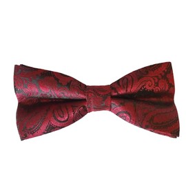 Fat-catz-copy-catz Mens Unisex Pre-Tied Adjustable Burgundy Red Paisley Floral Embossed Satin Dickie Bow Tie Fancy Dress Special Occasions