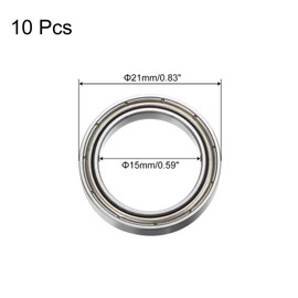 sourcing map 10pcs 6702ZZ Deep Groove Ball Bearings, Chrome Steel Double Metal Shielded Bearing 15mm x 21mm x 4mm