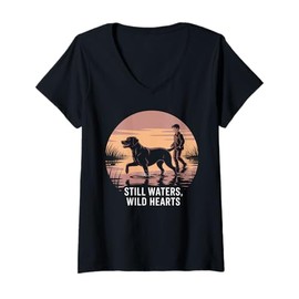Womens Local Boy Black Lab Marsh Scene Sunset Vintage Country V-Neck T-Shirt