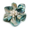 50mm/Turquoise Blue Shell with Freshwater Pearl Bead Asymmetric Flower Brooch/Handmade/Slight
