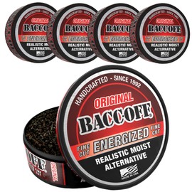 5 Cans, BaccOff Original Energized Fine Cut, Bold, Natural, Smoky Flavors with Caffeine and B Vitamins