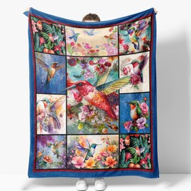 Hummingbird Blanket Gifts for Women Girls Mom Birthday Christmas Valentine Present Colorful Floral Bird Flower Theme Decor Bedroom Living Room Sofa Couch Soft Cozy Plush Kids Adults Teen Throw 60"x50"