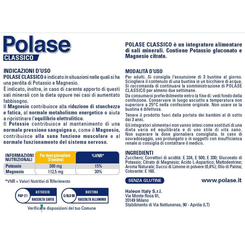 Polase Classico, Magnesio e Potassio, Integratore Alimentare, contro Stanchezza e