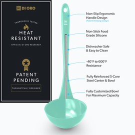 DI ORO Silicone Ladle – Soup Ladle for Cooking & Serving Heat-Resistant - Large Kitchen Soup Ladle Nonstick Cookware Safe - Soup Serving Spoon with Wide Bowl - Silicone Utensil Dishwasher Safe (Mint)