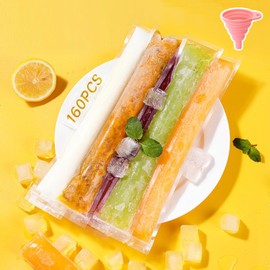 LeFeirr 160 Pcs Disposable Ice Popsicle Mould Bags | Transparent Ice Pop Bags with Zip Seals | Plastic Construction, Polyethylene (PE) Material, Small, 1 Ounce Capacity | Comes With A Funnel
