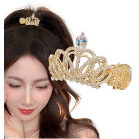Herbeluemily Hair Claw Clip Rhinestone Bijou Ponytail Clip Ponytail Holder Tiara Gold