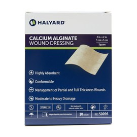 HALYARD Calcium Alginate Wound Dressing, Highly Absorbent Conformable Design, Maintains Structural Integrity 2 Inch x 2 Inch (Box of 10)