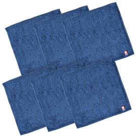 Bloom Imabari Towel Certified Handkerchief, 6-Piece Set with Hand Towel, 8x8 inches (20x20 cm), Small, Compact, Simple, 100% Cotton, Made in Japan (Royal Blue)