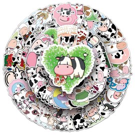 100 Packs Cow Stickers Water Bottles Laptop Phone Motorcycle Computer Guitar Skateboard Hydroflasks Cute Cartoon Animal Vinyl Sticker Waterproof Aesthetic Trendy Decals for Teens Girls Adults