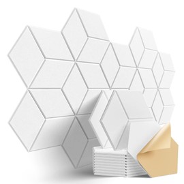 Dailycooper 12 Pack Self-adhesive Acoustic Panels 12" X 10" X 0.4" - Sound Proof Foam Panels with High Density, Stylish Y-Lined Design, Flame Resistant, Absorb Noise and Eliminate Echoes(White)