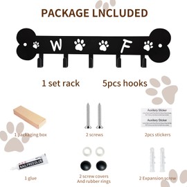 Dog Leash Holder for Wall Key Hooks Decorative, 5 Hooks 11×2.75 inch for Wall Decorative Animal Storage Rack Adhesive, Black Key Holder wall Mount for Entrance Living Room Kitchen-Dog Lovers Gifts