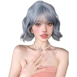 Limakara Natural Short Bob Wig Full Wig Women's Medium Small Face Effect Breathable Adjustable Wig Daily Cosplay Women's Fashion Wig Blue Gray