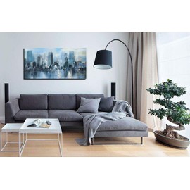 New York City Canvas Wall Art Modern Teal Abstract Cityscape Picture Brooklyn Bridge Painting Skyline Artwork Prints Framed for Bedroom Living Room Home Office Decor 48"x24"