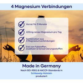 Magnesium Komplex hochdosiert - 180 Magnesium-Kapseln aus Magnesium Bisglycinat bzw. Magnesium Glycinat Magnesiumoxid Tri Magnesiumdicitrat & Magnesium Malat - 420mg Magnesium hochdosiert Kapseln
