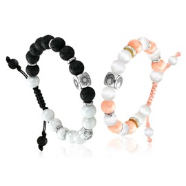 TOTWOO Pearl Bracelets, Natural Stone & Stainless Steel Energy Jewellery for Couples, Adjustable & Stackable, Sun Moon Non-Smart Bracelet with Positive Energy, the Ideal Gift for Love and Friendship