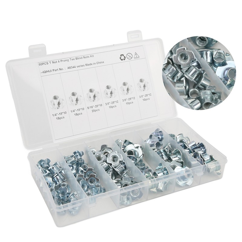 80Pcs T Nuts Carbon Steel Galvanized Layer Rust Resistant Sturdy