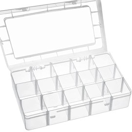 15 Large Grids Plastic Organizer Box with Adjustable Dividers,divided storage containers,jewelry organizer,Clear Storage Box for Jewelry,Art DIY Crafts,Washi Tapes,Beads and Small Parts