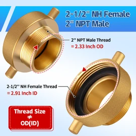 Brass Fire Hose Adapter, 2-1/2" NST Female x 2" NPT Male with Pin Lug for Hydrants & Hoses