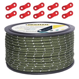 Tent Rope, Paracord, Tarp Rope, Guy Rope, Reflective, Guy Line, Tensioner, 164.0 ft (50 m), Aluminum Tensioner, Bobbin Spool, Camping Rope, 0.16/0.2 inch (4/5mm), Durable, Army Green (Diameter 0.16 inch (4 mm))