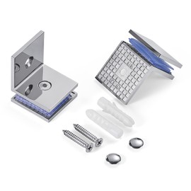 Ranbo 304 Stainless Steel 0 Degree Square Frameless Glass Clamp Connector/Shower Door Fixed Panel/Glass-to-Glass Corner Bracket, for 5/16 and 1/2 (8 to 12 mm) Glass Thickness, Pack of 2 Chrome 90