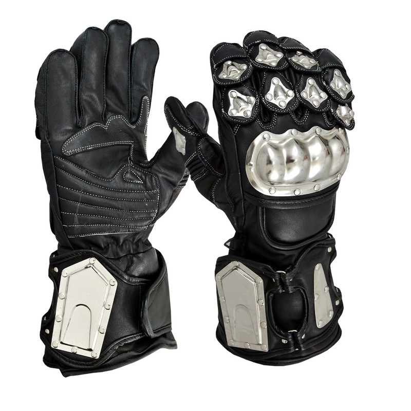 NORMAN Stainless Steel 100% Genuine Leather Motorcycle Waterproof Gloves -