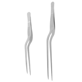 GRIRIW 2pcs Stainless Steel Cooking Tweezers for Precision Plating Fish Bone Removal Ergonomic Kitchen Tools Easy to Clean for Western Food Preparation