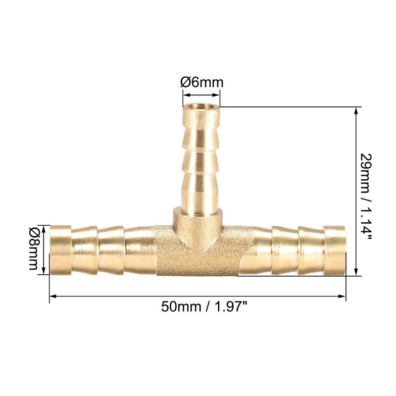 sourcing map Tee Brass Barb Fitting Reducer 3 Way, Fit