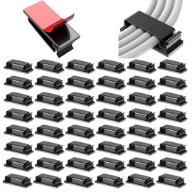 Slzhds 50 Pcs Clips Organizador de Cables Autoadhesivo, Gestión de Cable Eléctrico, Clips Adhesivos para Cables, Soportes de Cable Autoadhesivos, Clips de Cables para Mesa, Coche, Oficina,Casa (Negro)