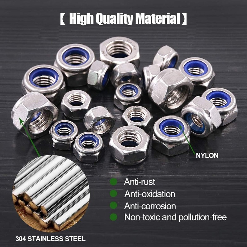TAORAYO 50pcs Hex Lock Nuts Nylon Lock Nuts Nylon Lock