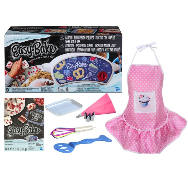 Easy Bake Oven / Pan/ Pan Tool/ Red Velvet Cupcakes Refill / Pink Kid-Sized Apron / Rainbow Whisk / Pink Frosting Piping Bag (7 Items) -Easy Bake Oven and Accessories Gift Set