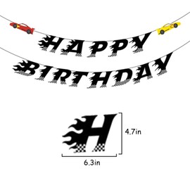 GLASNES Race Car Birthday Banner, 6.3 x 4.7 inches, Party Decorations for Boys, Baby Shower, Christmas, Colorful