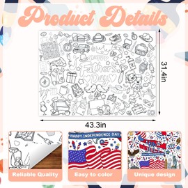 Hying Giant Coloring Poster 31.4 x 43.3 Inch Coloring Tablecloth Large 4th of July DIY Coloring Poster Patriotic Art Drawing Table Cover Decorations for Home Classroom Party Supplies