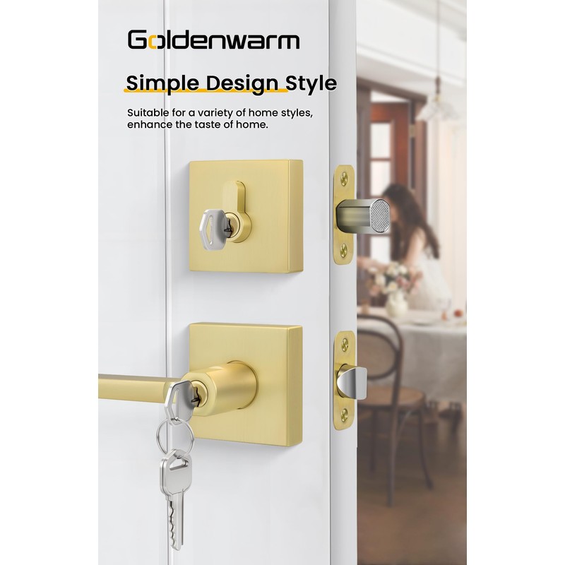 Goldenwarm Gold Exterior Door Lock Set with Deadbolt, Zinc Alloy