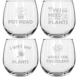 MIP Set of 4 Wine Glass for Red or White Wine Gift Funny Plant Lover Gardener (16 oz Stemless)