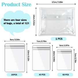 120 Pcs Self Seal PVC Jewelry Bags and 1 Pcs Clear Makeup Bag Transparent Jewelry Storage Bag in 3 Sizes Small Zipper Bags for Earrings Rings Necklaces Jewelry Storage